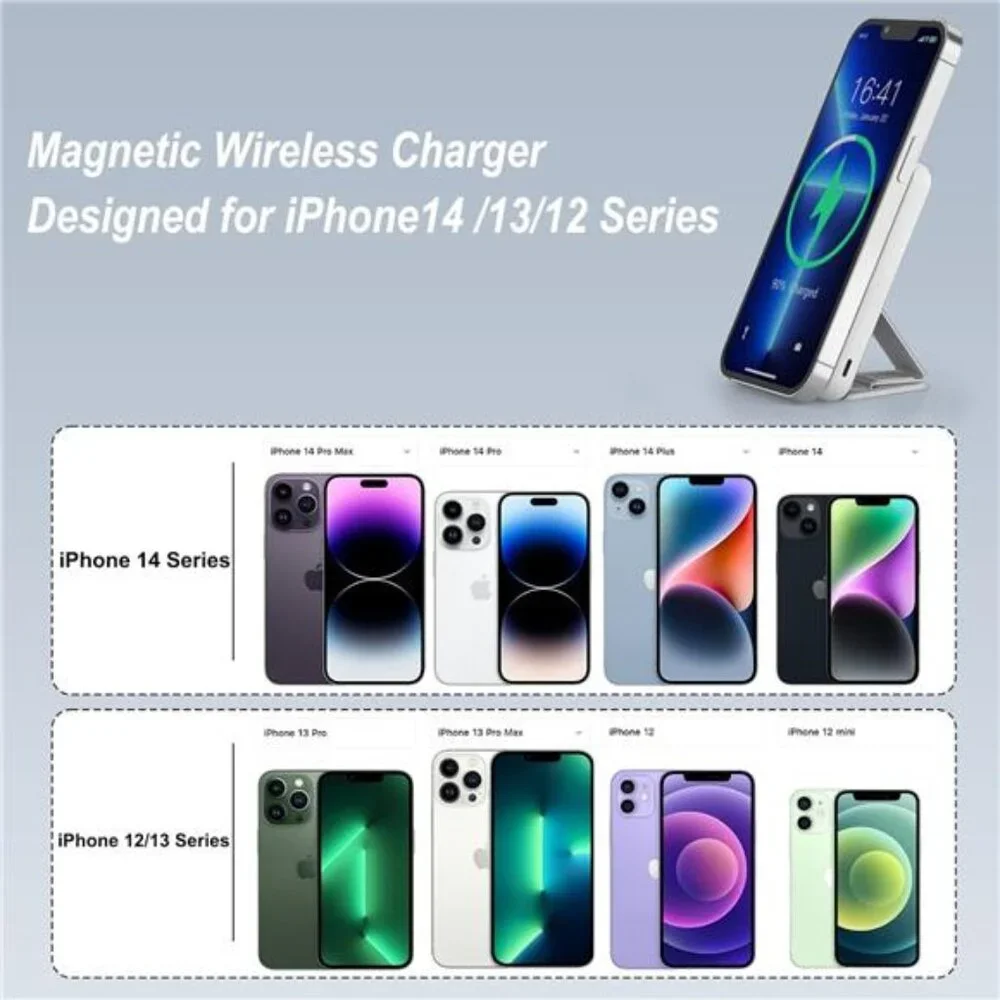 Magnetic Power Bank,10000mAh Foldable Wireless Portable Charger with USB-C Cable